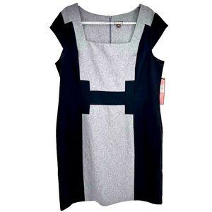 Voir Voir Dress Black Gray Color Block Career Sheath Women Sz 16 Square Neck NWT